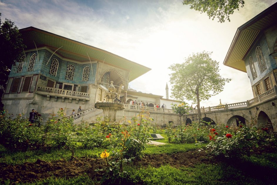 The Topkapi Palace Rose Garden with a view of the sea