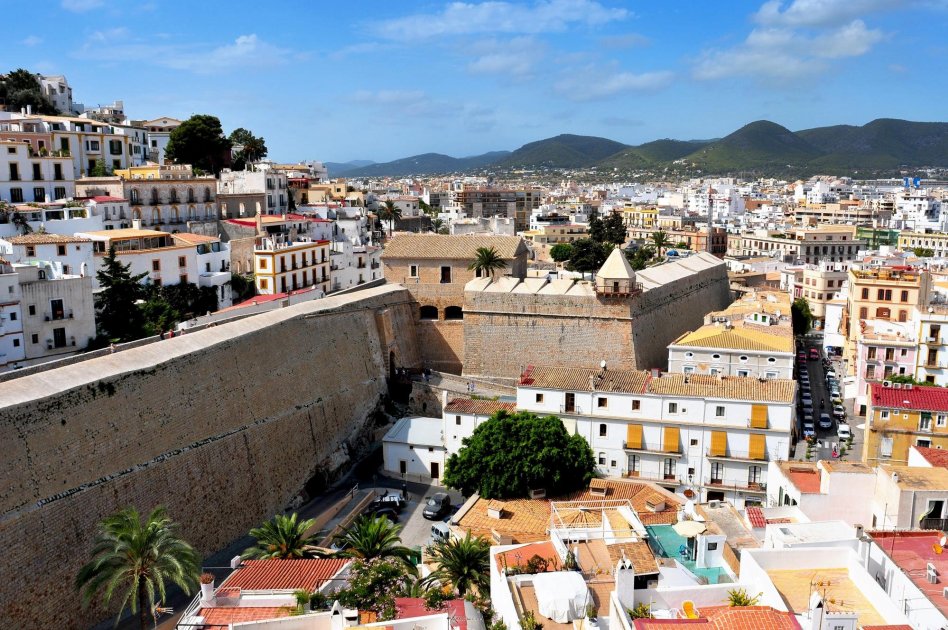 Ibiza's Old Town, with its white houses and Mediterranean coastline