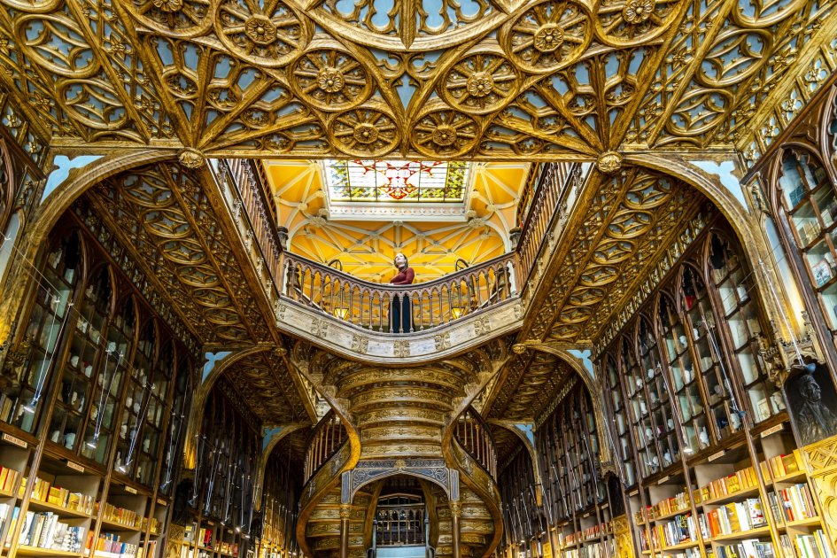 The interior of the legendary Livraria Lello bookstore in Porto