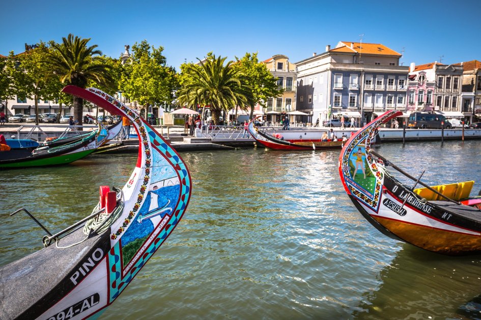 Traditional molicheiro boats on the canal in Aveiro