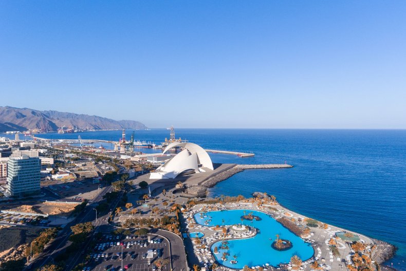 Aerial view of Santa Cruz de Tenerife skyline along