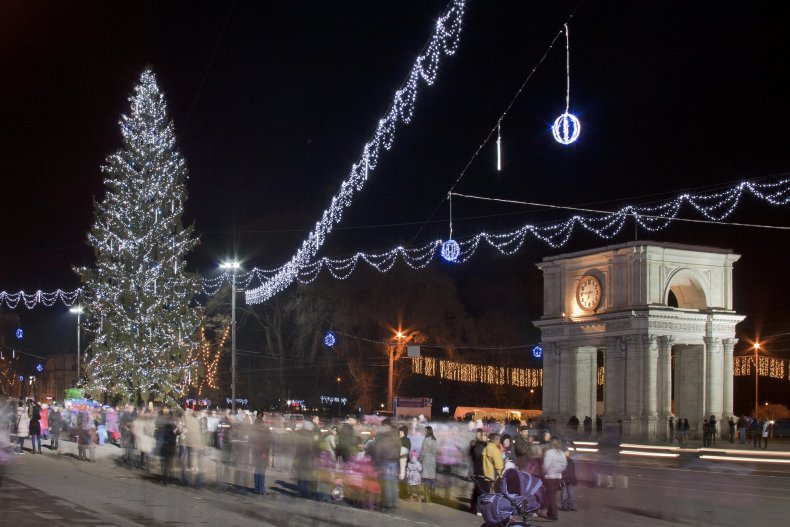 Christmas troika in the main square of Chisinau, Moldova 