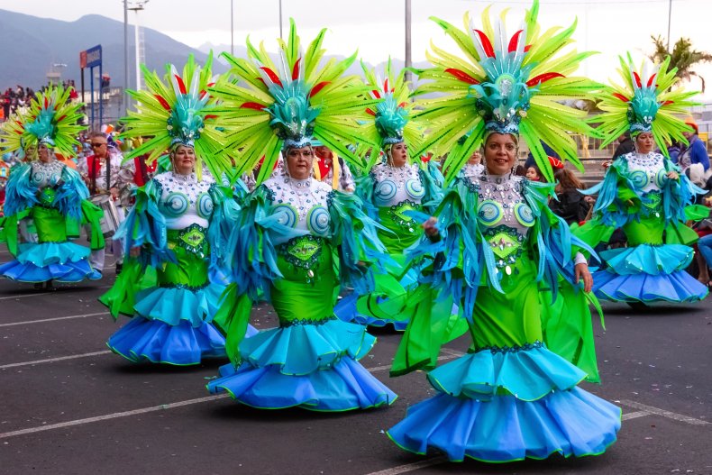Carnival dancers on parade at Carnival Santa Cruz de Tenerife