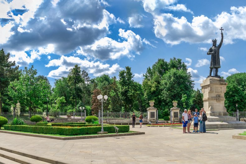 Chisinau, Moldova - 28.06.2019. The monument to Stefan cel Mare in the center of Chisinau, the capital of Moldova, on a sunny summer day.