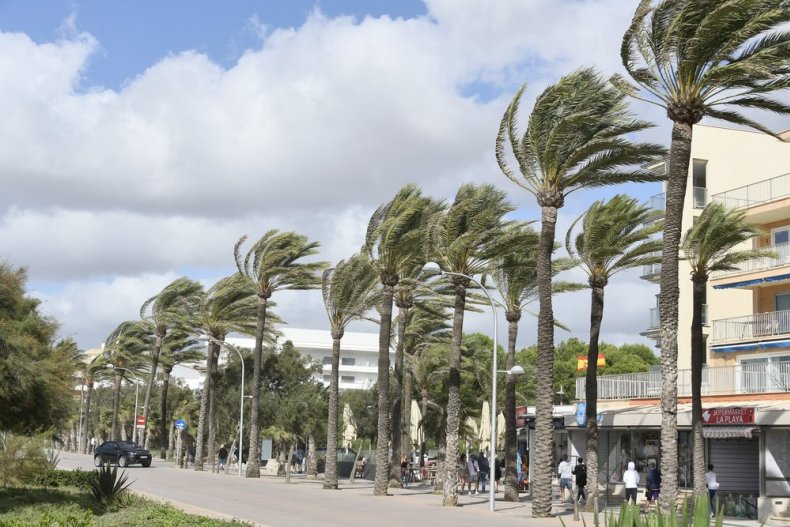 Playa de Palma on a windy day caused by storm Aline in October 2023