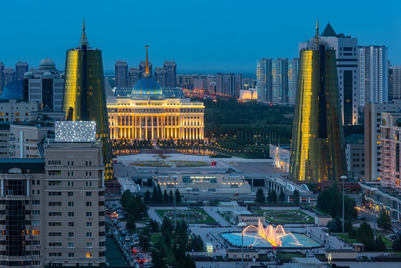 Astana at Night — an aerial view of the city center lit up