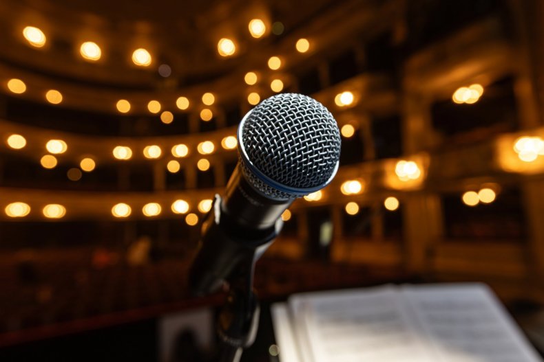 A microphone on the opera house stage