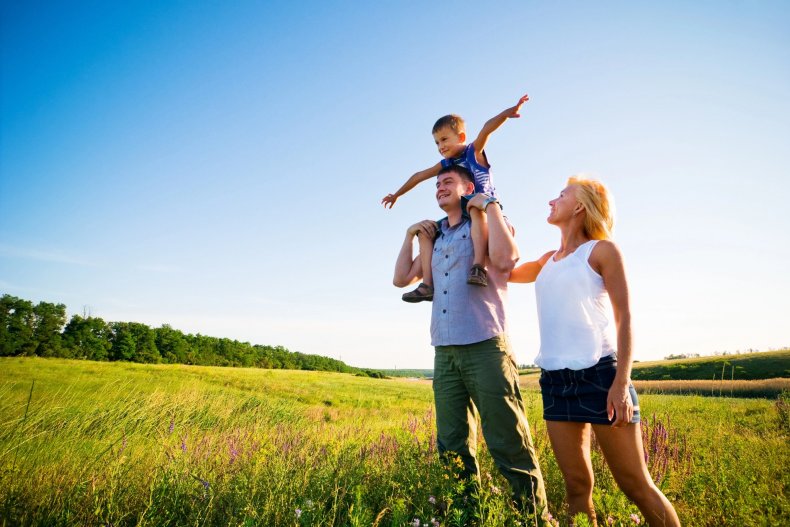 A family with children is having fun outdoors