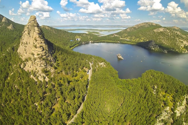 An aerial view of Lake Burabai in Kazakhstan—nature just outside the city