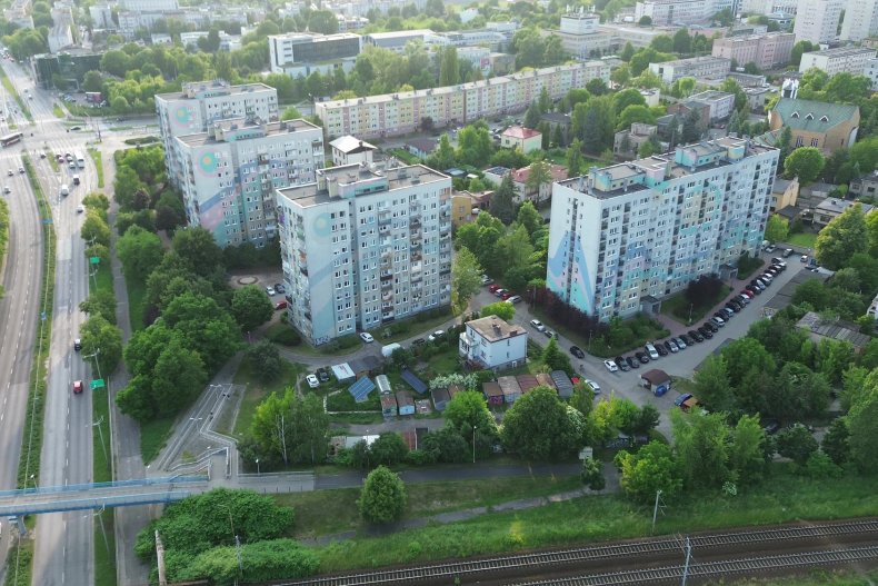 Old Soviet neighborhood right bank of Yesil river Astana