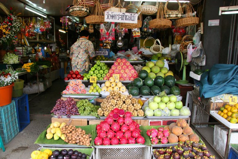 Stalls at the local market selling food and goods—the vibrant atmosphere of the bazaar